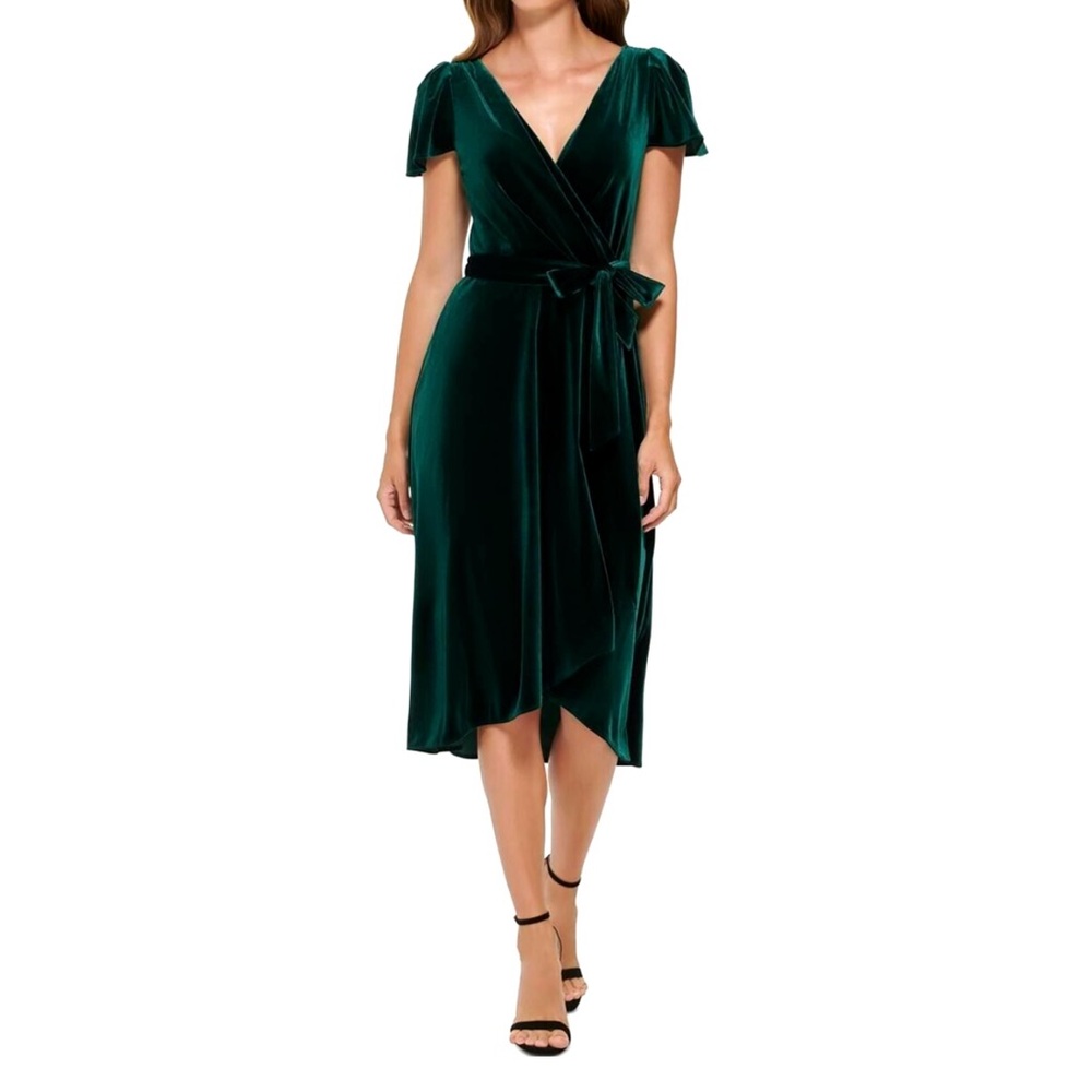 DKNY Green Velvet Dress with Flutter Sleeves